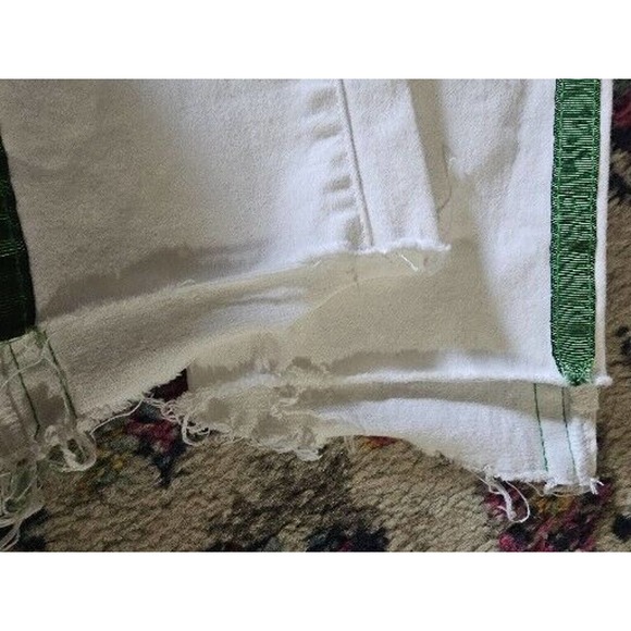 NA-KD Raw White Tapered Jeans Women's Size 38 5-Pocket Raw Hem Green Leg Stripe - Picture 7 of 9